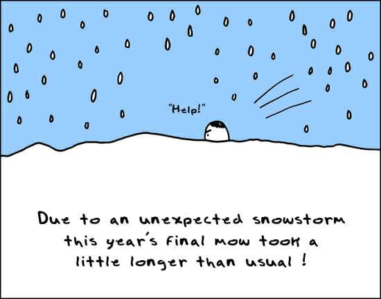 gardening cartoon of spring snowstorm