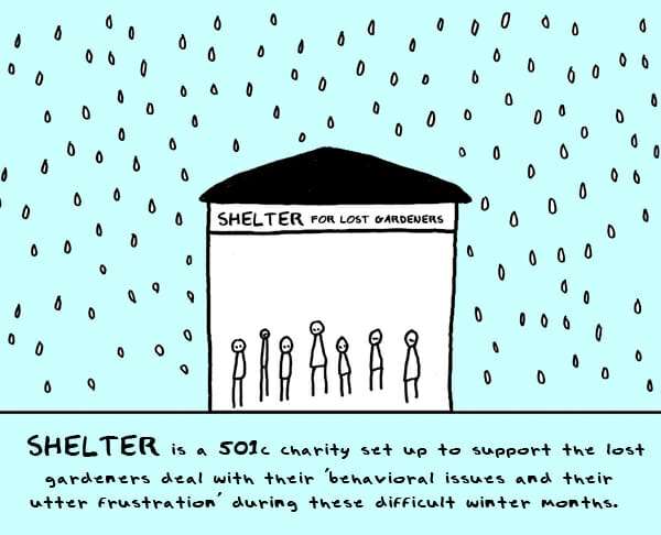 gardening cartoon of difficult winter